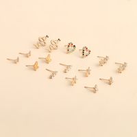 Fashion Jewelry Mix And Match Set Heart-shaped Color Earrings Simple Small Butterfly Micro-set Snake Pendant Earrings Wholesale Nihaojewelry main image 5