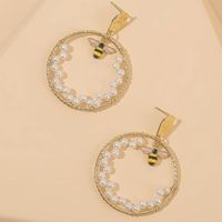 Fashion Exaggerated Geometric Pearl Woven Bees Earrings Trend Personality Round Insect Earrings Jewelry Wholesale Nihaojewelry main image 3