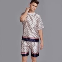 New Men's Pajamas Short-sleeved Thin Silk Men's Summer Round Neck Home Service Loose Large Size Suit Wholesale Nihaojewelry main image 4