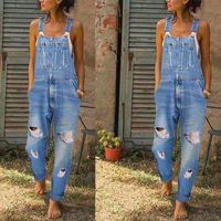 Hot Selling Simple Models Denim Overalls Washed And Worn Ladies Denim Casual Suspenders Trousers Wholesale Nihaojewelry main image 2