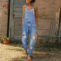 Hot Selling Simple Models Denim Overalls Washed And Worn Ladies Denim Casual Suspenders Trousers Wholesale Nihaojewelry main image 3