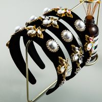 Europäische Und Amerikanische Mode Gold Samt Biene Blume Perle Stirnband Frauen Einfache Und Wilde Breit Krempige Strass-promi-stirnband main image 1