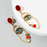 Exaggerated Personality Asymmetry Human Face Red Lips Alloy Diamond Drop Oil Earrings S925 Silver Needle Long Earrings Wholesale Nihaojewelry main image 5