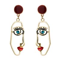 Exaggerated Personality Asymmetry Human Face Red Lips Alloy Diamond Drop Oil Earrings S925 Silver Needle Long Earrings Wholesale Nihaojewelry main image 6