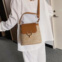 Straw Bag New Woven Bag Fashion Shoulder Messenger Bucket Small Bag Literary Fan Beach Bag Wholesale Nihaojewelry sku image 3