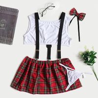 Fashion New Uniforms Temptation Sexy Underwear Red Lattice Skirt Five-piece Suit Wholesale Nihaojewelry sku image 4