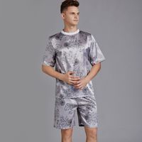 New Men's Pajamas Short-sleeved Thin Silk Men's Summer Round Neck Home Service Loose Large Size Suit Wholesale Nihaojewelry sku image 1