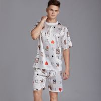 New Men's Pajamas Short-sleeved Thin Silk Men's Summer Round Neck Home Service Loose Large Size Suit Wholesale Nihaojewelry sku image 7