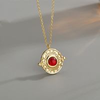 Korea   Hot Sale 14k Gold Simple Boutique Ruby Relief Necklace Round Pendant Wholesale Nihaojewelry main image 2