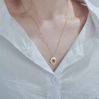 Korea   Hot Sale 14k Gold Simple Boutique Ruby Relief Necklace Round Pendant Wholesale Nihaojewelry main image 4