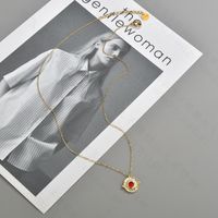 Korea   Hot Sale 14k Gold Simple Boutique Ruby Relief Necklace Round Pendant Wholesale Nihaojewelry main image 5