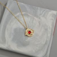 Korea   Hot Sale 14k Gold Simple Boutique Ruby Relief Necklace Round Pendant Wholesale Nihaojewelry main image 6