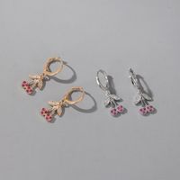 New Sweet Cherry Earrings Exquisite Super Fairy Diamond Fruit Ear Buckle Korean Cute Girl Earrings Wholesale Nihaojewelry main image 5
