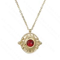 Korea   Hot Sale 14k Gold Simple Boutique Ruby Relief Necklace Round Pendant Wholesale Nihaojewelry sku image 1