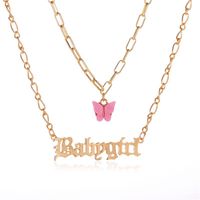 Double Acrylic Butterfly Necklace Fashion Alphabet Angel Pendant Baby Girl English Alphabet Necklace Wholesale Nihaojewelry sku image 3
