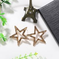High-end Temperament Flash Diamond Five-pointed Star Hollow Earrings Personality Exaggerated Earrings Wholesale Nihaojewelry main image 5