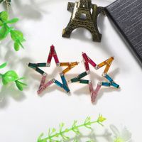 High-end Temperament Flash Diamond Five-pointed Star Hollow Earrings Personality Exaggerated Earrings Wholesale Nihaojewelry main image 4