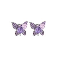 Palace Wind Baroque Rhinestone Flowers Butterfly Earrings Ear Bone Clip Purple Rose Crystal Earrings Wholesale Nihaojewelry main image 3