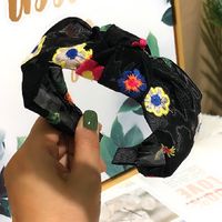 Creative Korean Mesh Gauze Hair Accessories Middle Knot Embroidery Small Flower Root Yarn Headband Hairpin Wholesale Nihaojewelry sku image 1