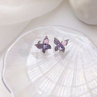 Palace Wind Baroque Rhinestone Flowers Butterfly Earrings Ear Bone Clip Purple Rose Crystal Earrings Wholesale Nihaojewelry sku image 1