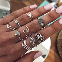 Fashion Metal Simple Five V Leaves Exaggerated Temperament Combination Ring Wholesale Nihaojewelry sku image 1