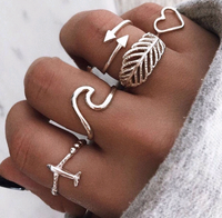 Fashion Metal Simple Aircraft Love Leaf Exaggerated Temperament Combination Ring Wholesale Nihaojewelry main image 1