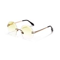 A18907 Runde, Randlose Sonnenbrille, Diamant Schliff Brille, Metall Brille main image 4