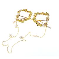 New Magazine Hipster Party Carved Exaggerated Sunglasses Starry Star Rhinestone Pearl Chain Sunglasses Wholesale Nihaojewelry main image 3