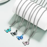 Korea Butterfly Necklace Fashion Color Butterfly Necklace Alloy Dripping Color Matching Temperament Hip Hop Clavicle Chain main image 3