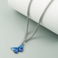 Korea Butterfly Necklace Fashion Color Butterfly Necklace Alloy Dripping Color Matching Temperament Hip Hop Clavicle Chain main image 5