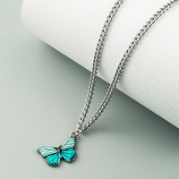 Korea Butterfly Necklace Fashion Color Butterfly Necklace Alloy Dripping Color Matching Temperament Hip Hop Clavicle Chain sku image 4