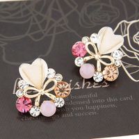 Korean Fashion Sweet Flash Diamond Golden Bow Love Temperament Earrings Wholesale Nihaojewelry sku image 1