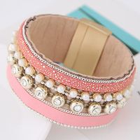 New Trend Metal Gorgeous Flash Diamond Pearl Multi-layer Leather Wild Temperament Fashion Magnetic Buckle Bracelet Wholesale Nihaojewelry main image 1