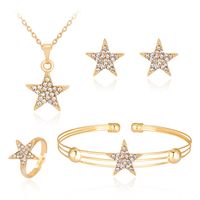 Einfache Und Modische Niedliche Sterns Chmuck Set Legierung Eingelegter Strass Halskette Ohrringe Armband Ring Vierteiliges Set main image 1