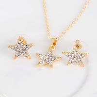 Simple Fashion Cute Star Jewelry Set Alloy Inlaid Rhinestone Necklace Earrings Bracelet Ring Four-piece Set Wholesale Nihaojewelry main image 3