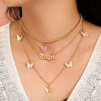Fashion Wild Accessories Popular Alloy Butterfly English Three-piece Necklace Clavicle Chain  Wholesale Nihaojewelry main image 6