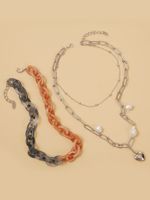 10424 Mode Legierung Perlen Halskette Halskette Anhänger Herzförmiger Acryl Zweiteiliger Schlüsselbein Kette Heißer Verkauf main image 4