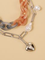 Fashion Alloy Pearl Necklace Pendant Heart Shaped Acrylic Two-piece Clavicle Chain Hot Sale Wholesale Nihaojewelry main image 5
