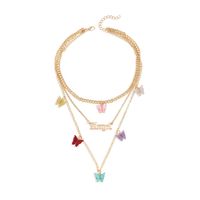 Fashion Wild Accessories Popular Alloy Butterfly English Three-piece Necklace Clavicle Chain Wholesale Nihaojewelry main image 3