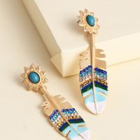 New Jewelry National Style Feather Earrings Color Oiled Earrings Personality Literature And Art Wild Earrings Wholesale Nihaojewelry main image 2