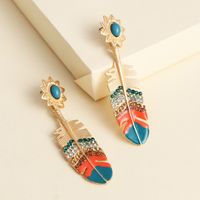 New Jewelry National Style Feather Earrings Color Oiled Earrings Personality Literature And Art Wild Earrings Wholesale Nihaojewelry main image 4