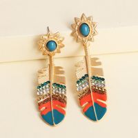New Jewelry National Style Feather Earrings Color Oiled Earrings Personality Literature And Art Wild Earrings Wholesale Nihaojewelry main image 3