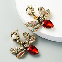 Exaggerated Fashion New Butterfly Pearl Earrings Alloy Inlaid Color Diamond Retro Temperament Wholesale Nihaojewelry main image 3