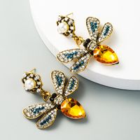 Exaggerated Fashion New Butterfly Pearl Earrings Alloy Inlaid Color Diamond Retro Temperament Wholesale Nihaojewelry main image 4