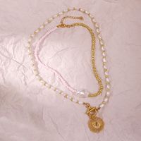 New Trend Jewelry Creative Two-color Stitching Pearl Necklace Alloy Hollow Pendant Necklace Wholesale Nihaojewelry main image 2