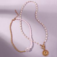 New Trend Jewelry Creative Two-color Stitching Pearl Necklace Alloy Hollow Pendant Necklace Wholesale Nihaojewelry main image 3