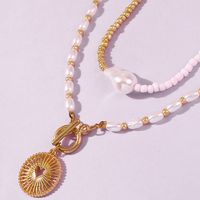 New Trend Jewelry Creative Two-color Stitching Pearl Necklace Alloy Hollow Pendant Necklace Wholesale Nihaojewelry main image 5