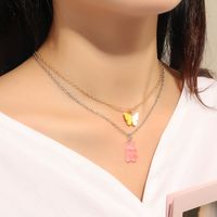 Fashion Jewelry Sweet And Cute Pink Bear Necklace Temperament Tide Butterfly Necklace Set Wholesale Nihaojewelry main image 2