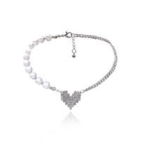 Fashion Jewelry Personality Imitation Pearl Chain Necklace Creative Ins Micro-set Heart-shaped Asymmetric Necklace Wholesale Nihaojewelry main image 6