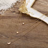 New Golden Pendant Clavicle Chain Creative Retro Simple Star Moon Love Pendant Necklace Wholesale Nihaojewelry main image 4
